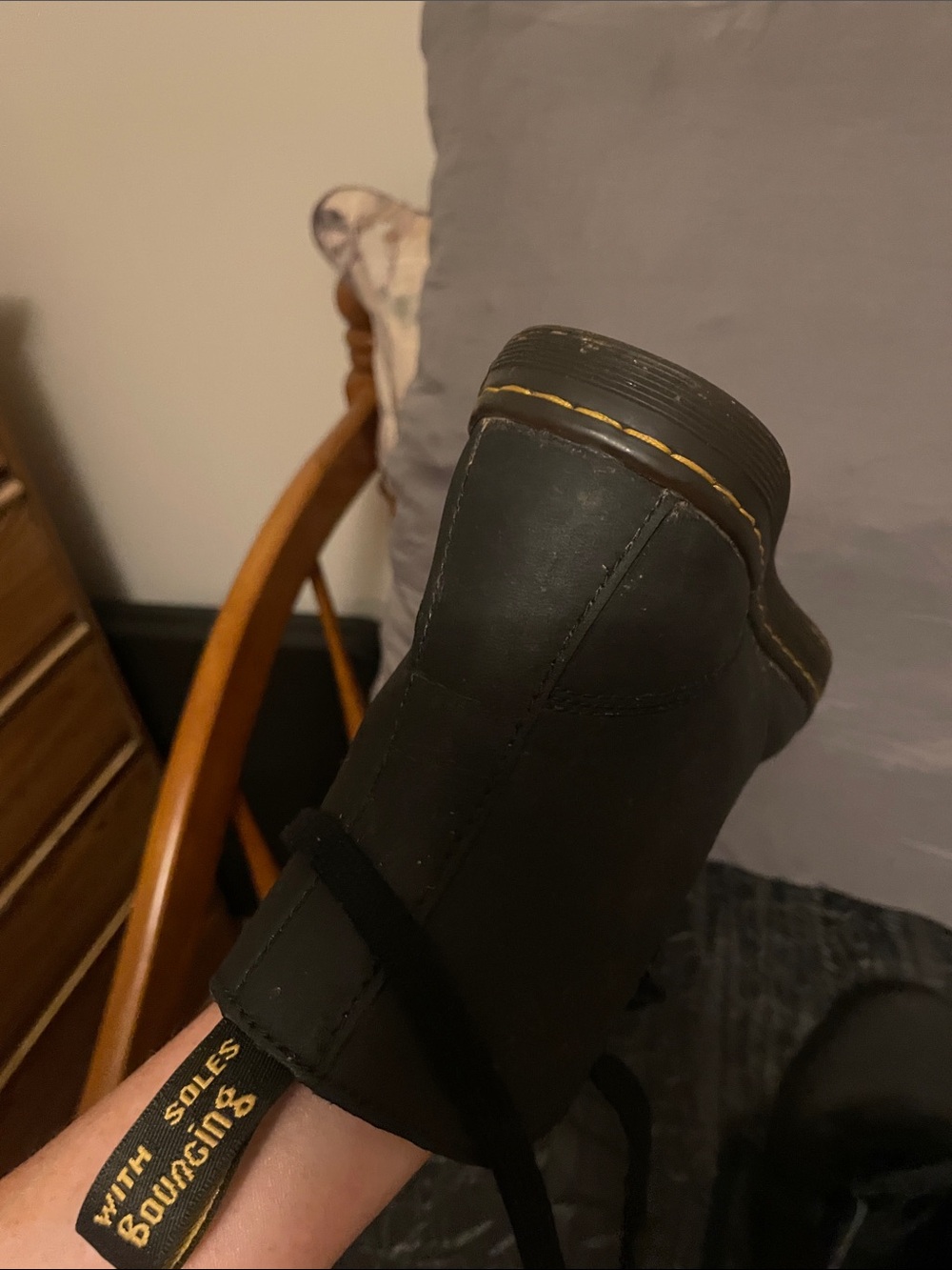 Dr. Martens Black Lace-Up Leather Boots with Yellow Stitching - Picture 15 of 17